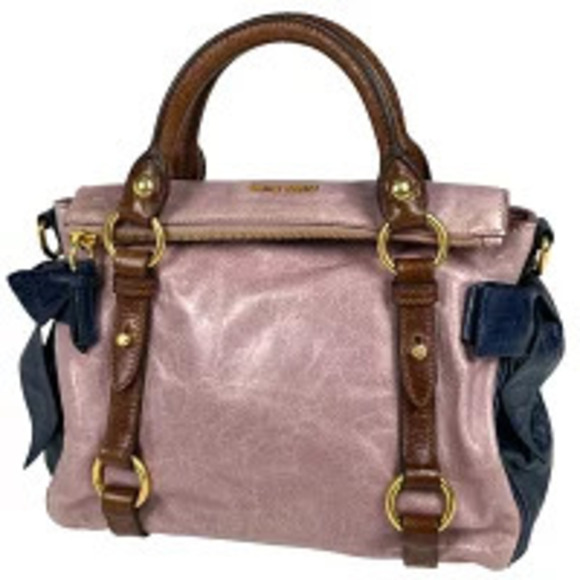 Miu Miu Handbags - Miu MIu 2way Shoulder Bag Rion Leather Pink Navy Blue